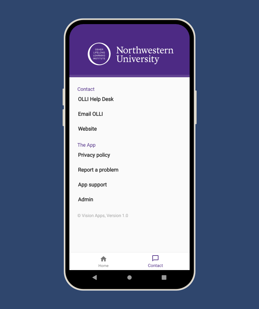 The app's contact page.